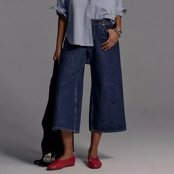 Anthropologie Pilcro Pleated High-Rise Crop Wide-Leg Jeans - Picture 2 of 3